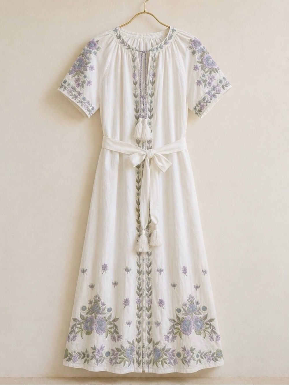 New NWT Julia Amory x AERIN Dress Embroidered Floral Caftan Tunic Midi Dress